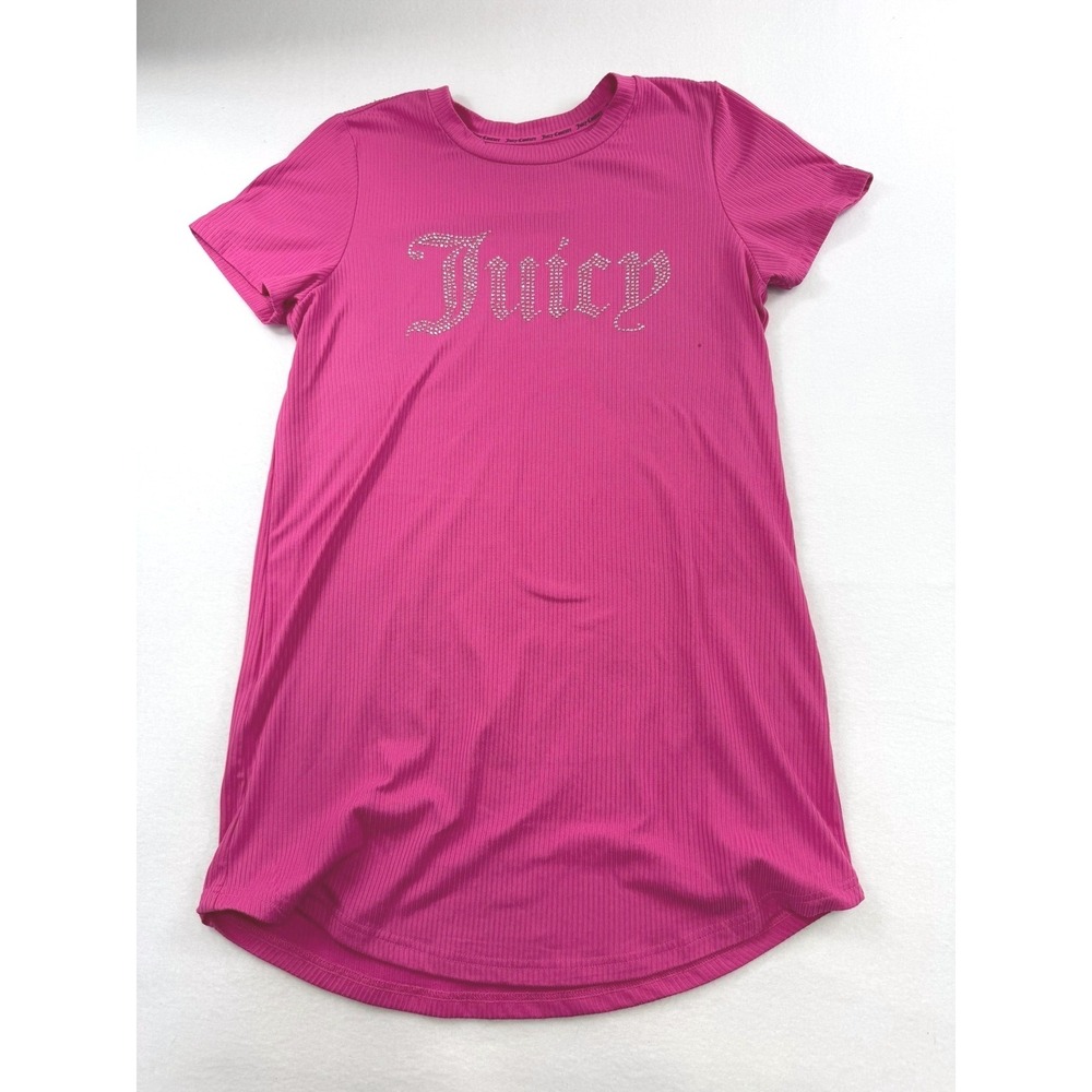 Juicy Couture Pink Ribbed Rhinestone Logo Sleepwear T-Shirt Dress Medium 4999-4F